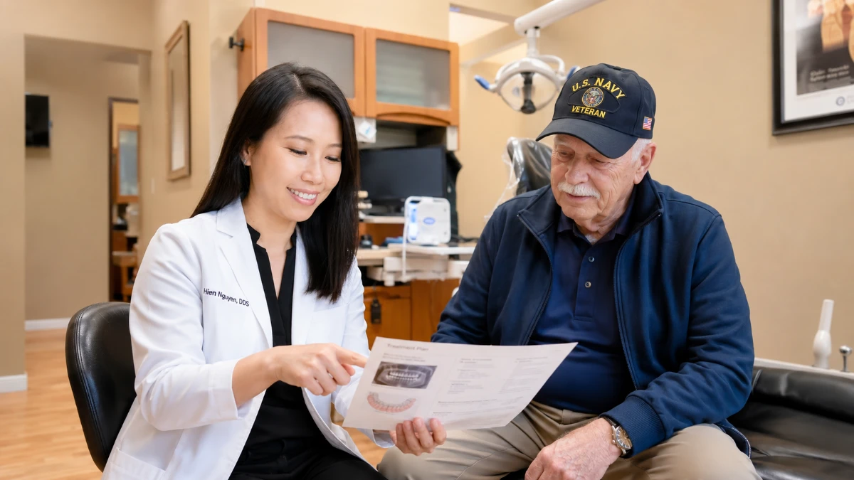 American veteran smiling after dental implant consultation in Orlando dental office